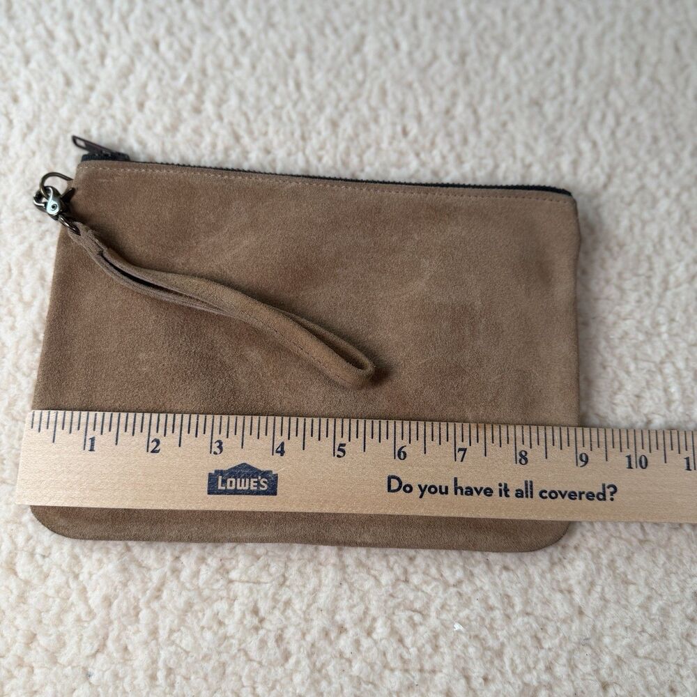 Jess Conte Tan Beige Suede Leather Clutch With Wrist Strap View 3